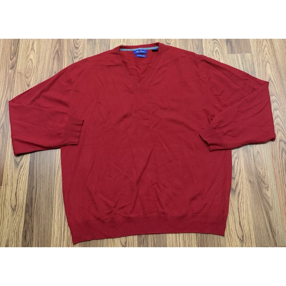 Alan Flusser Sweater Mens XXL Red 100% Cashmere V Neck Pullover